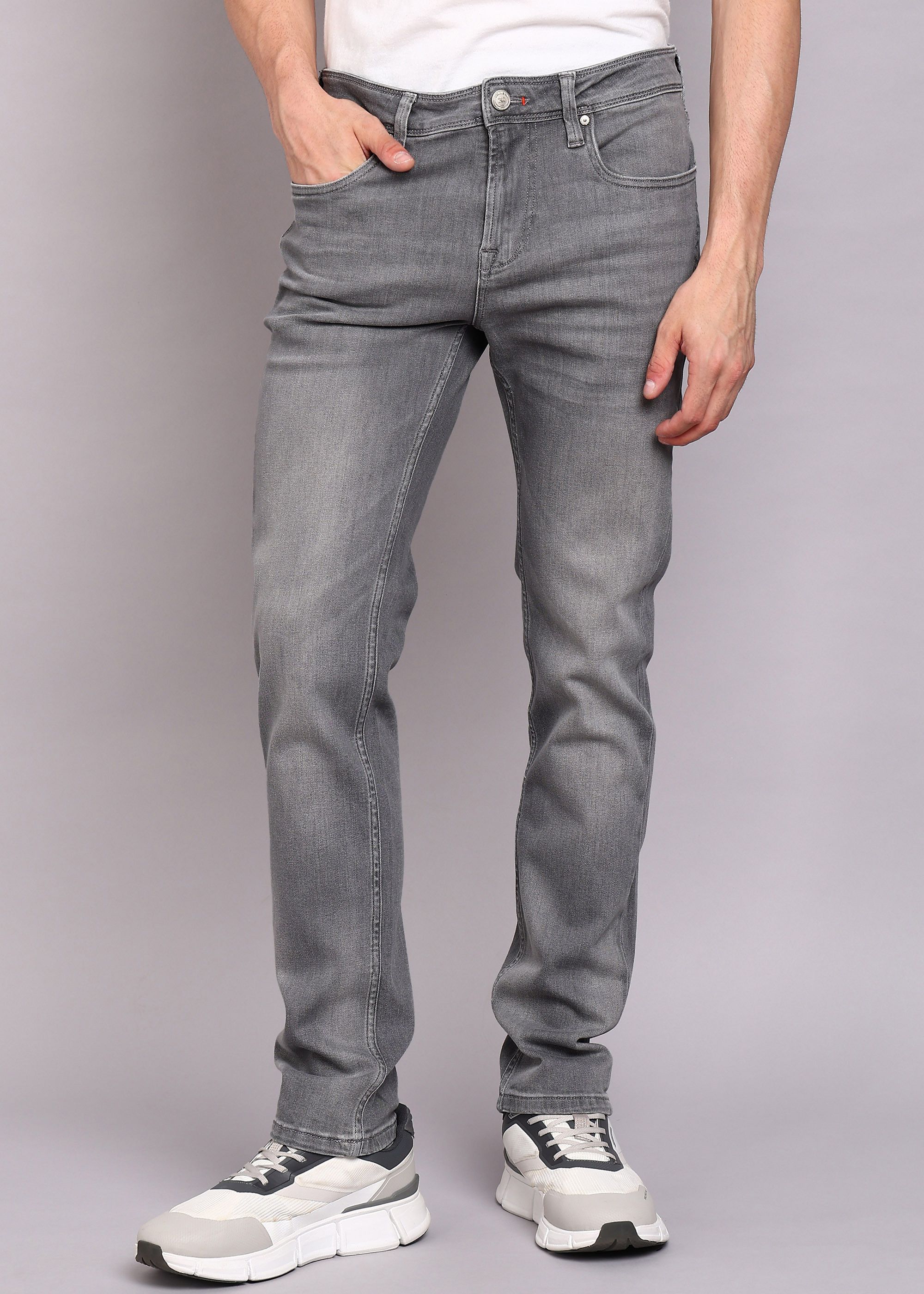 Men Slim Mid Rise Grey Jeans-image-41