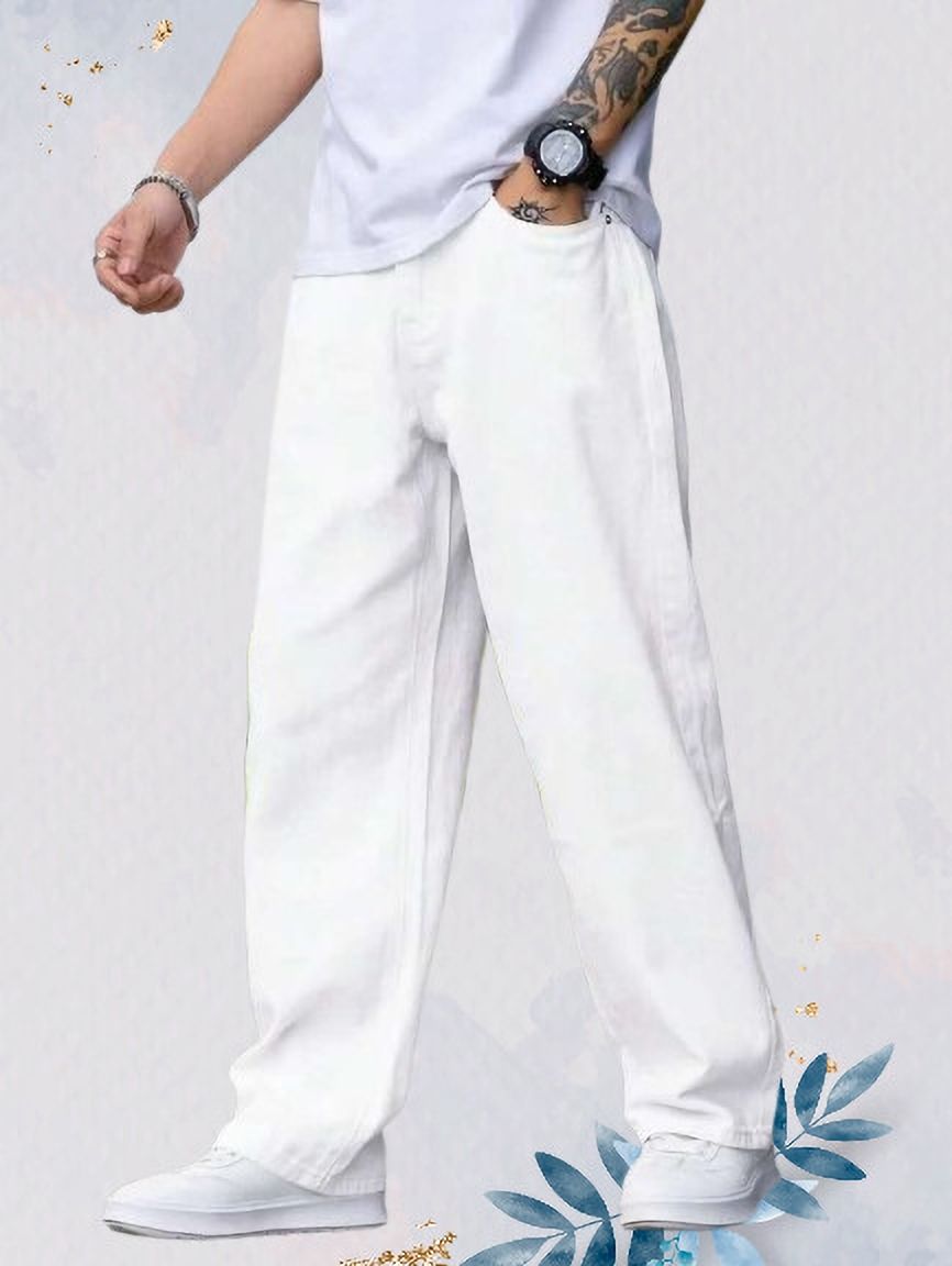 denim rush Men Loose Fit Mid Rise White Jeans-picture-46