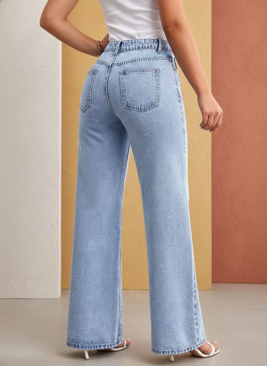 abc Women Wide Leg High Rise Light Blue Jeans-picture-15