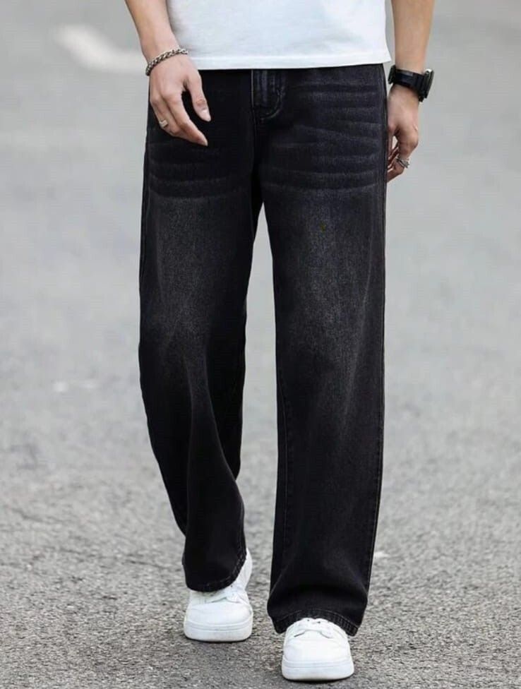 Men Relaxed Fit High Rise Black Jeans-image-36