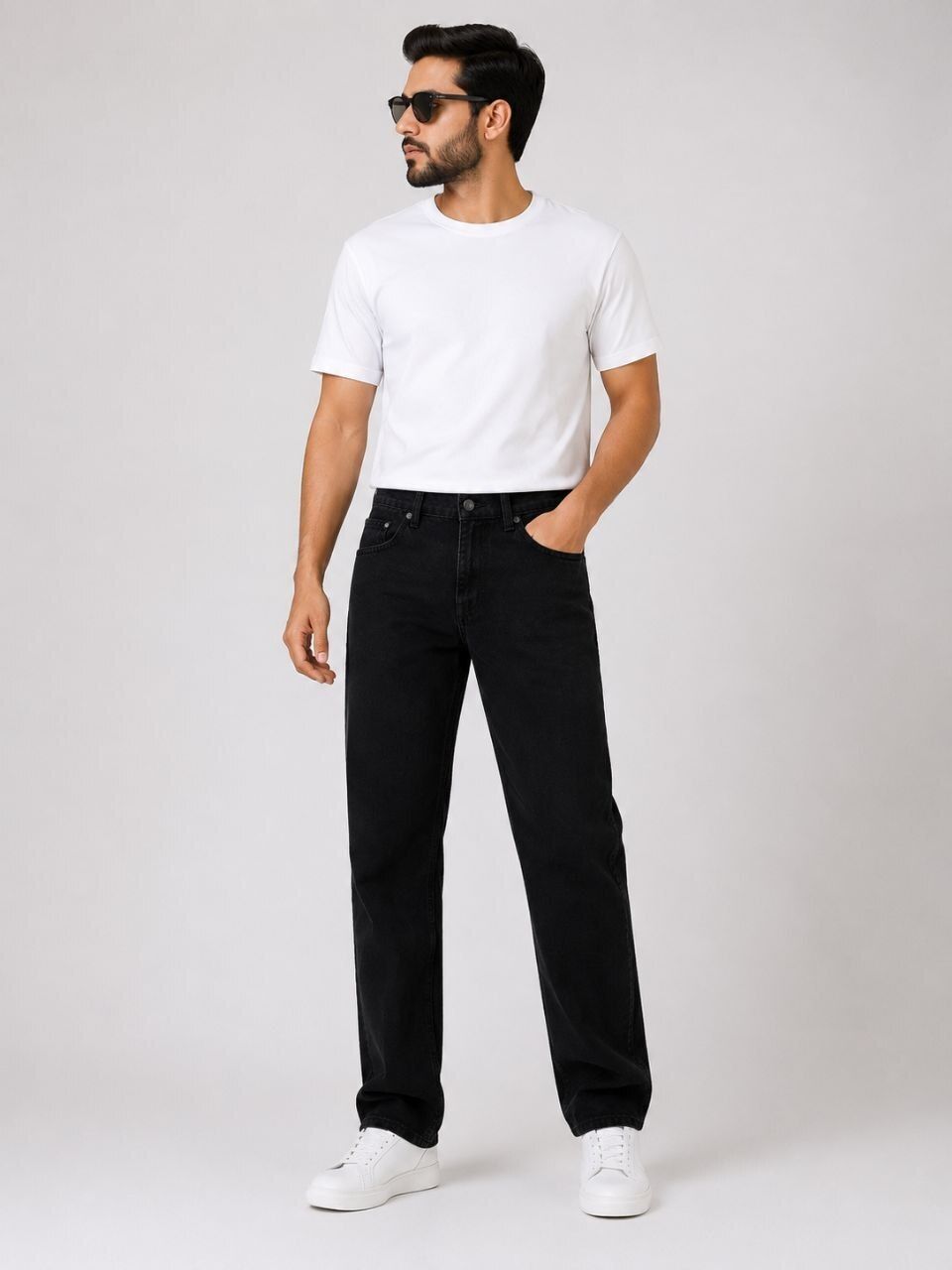 Men Straight Fit Mid Rise Black Jeans-image-27