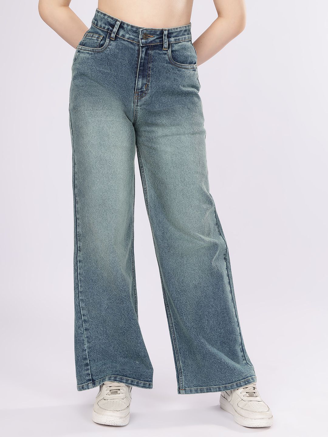 puella Women Wide Leg High Rise Blue Jeans-picture-5