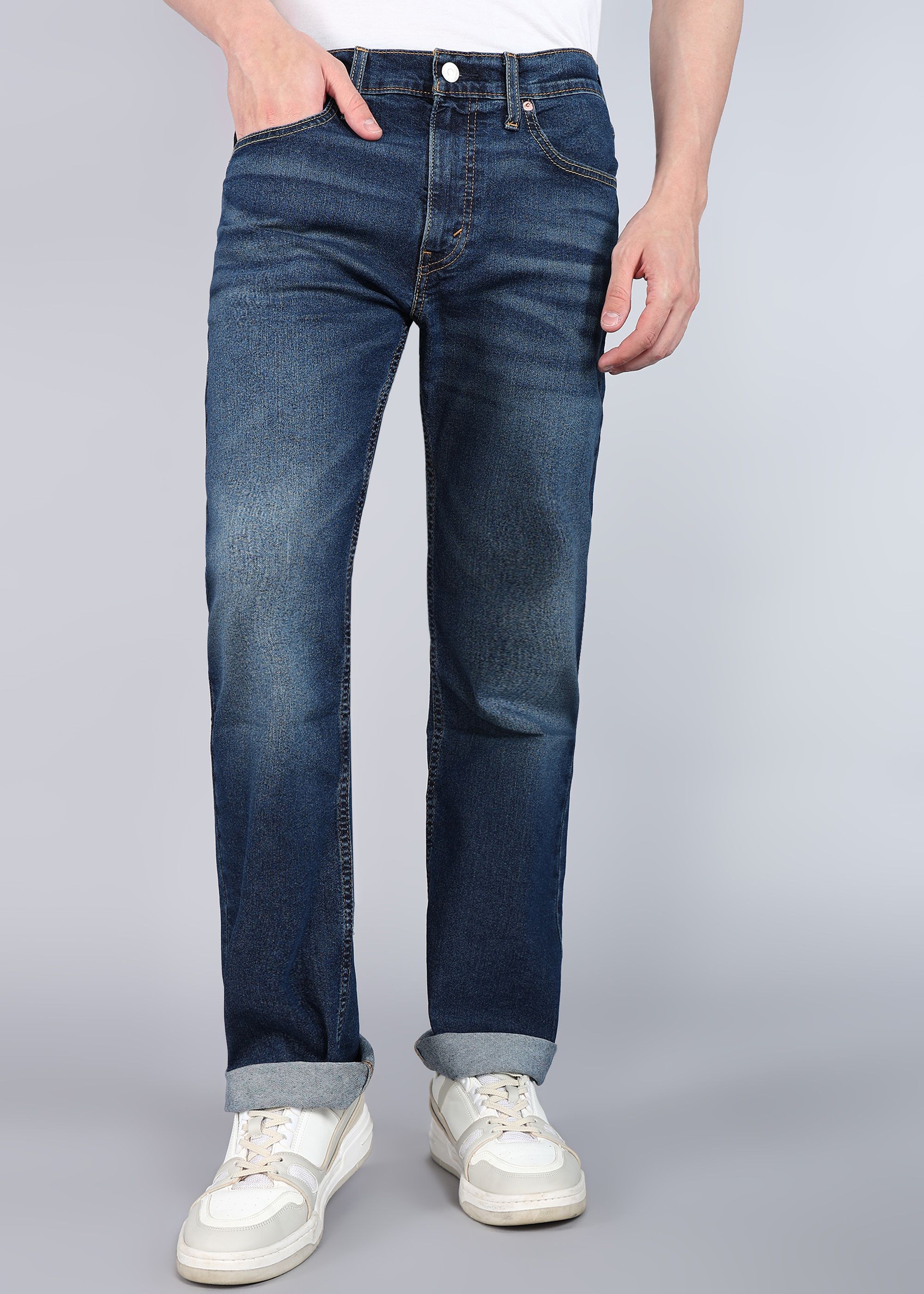 Men Boot-Leg Mid Rise Blue Jeans-image-39