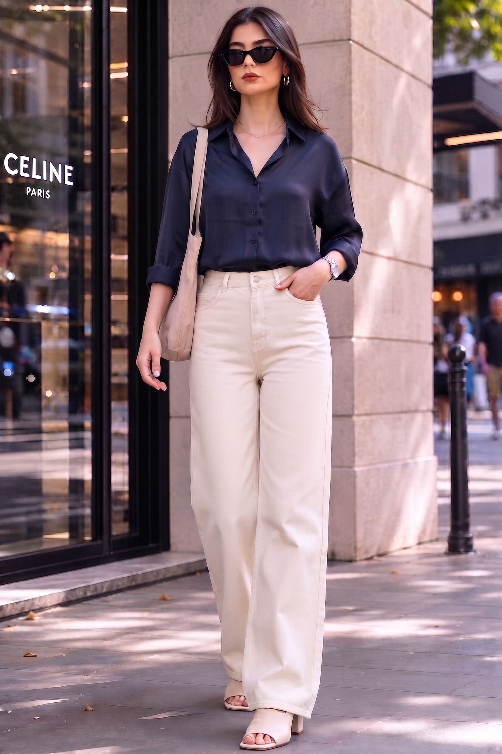zayla Women Wide Leg High Rise Beige Jeans-picture-25