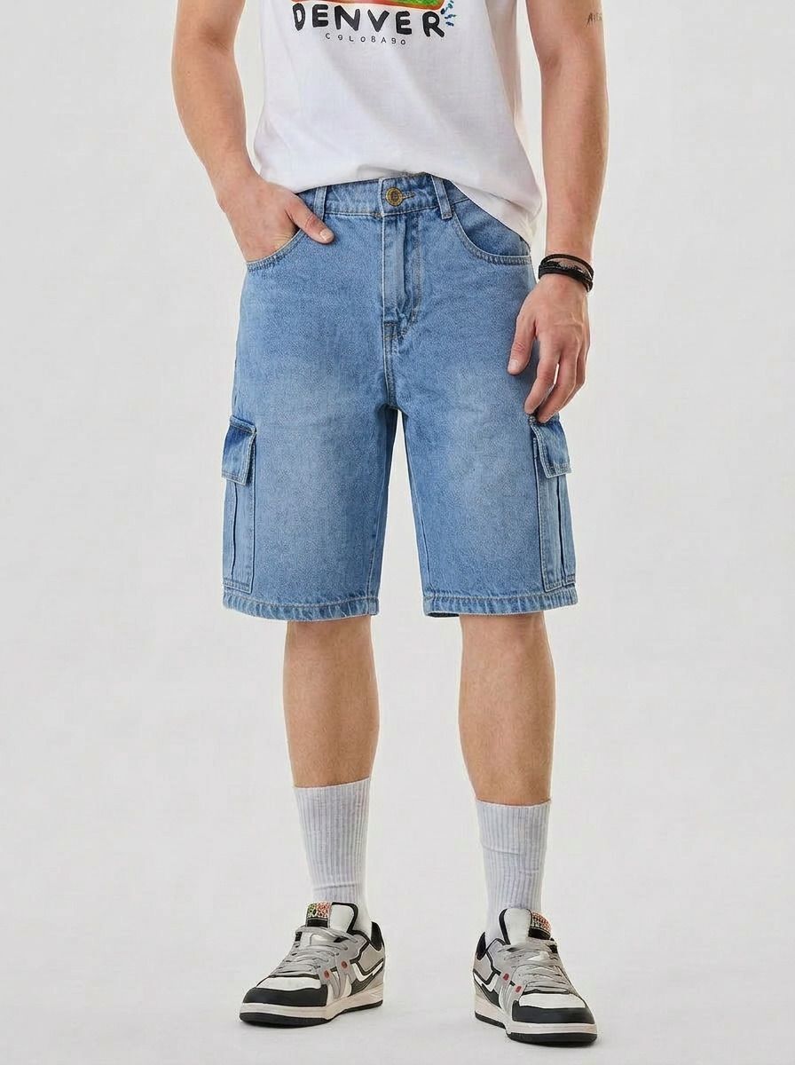 acuan Solid Men Denim Light Blue Denim Shorts-picture-38