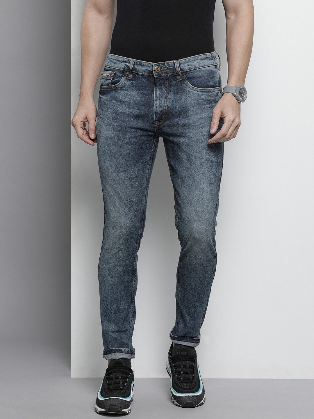 the indian garage co. Men Slim Mid Rise Dark Grey Jeans-picture-19