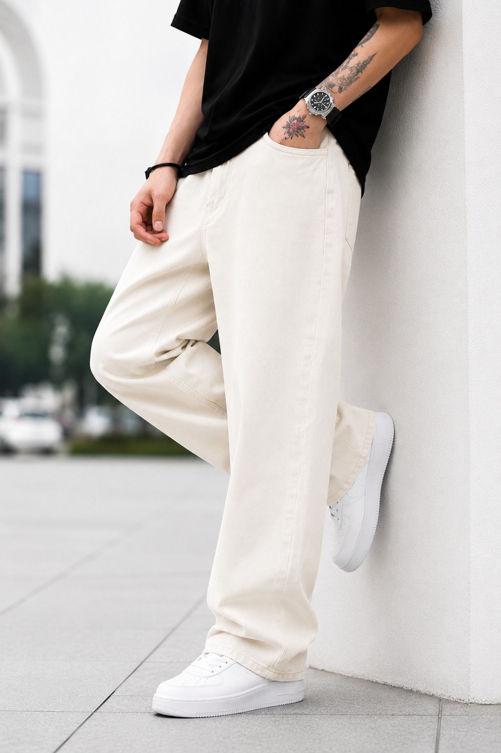 denim life Men Loose Fit Mid Rise Beige Jeans-picture-14