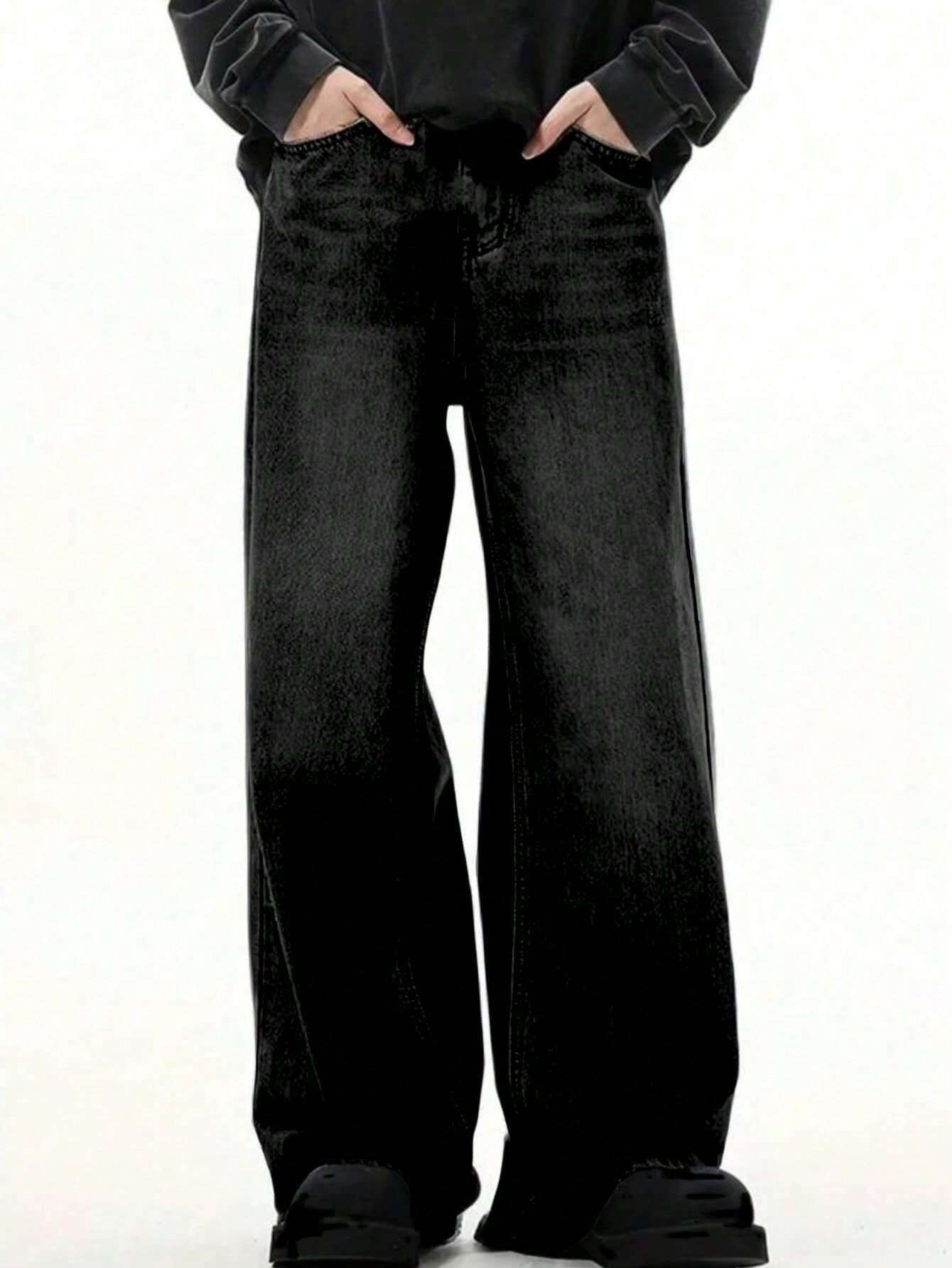 ymt Men Straight Fit Mid Rise Black Jeans-picture-27