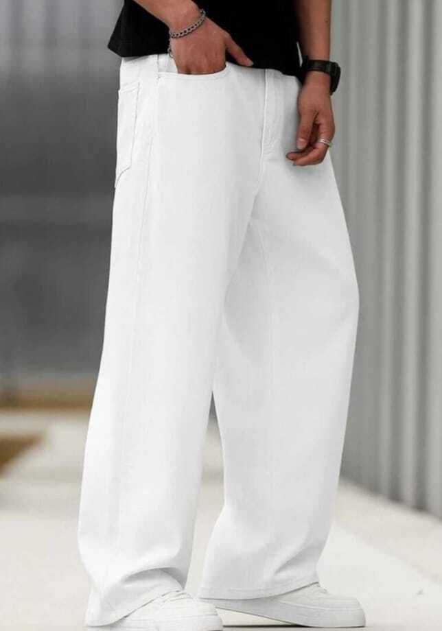 nazda Men Wide Leg Mid Rise White Jeans-picture-18