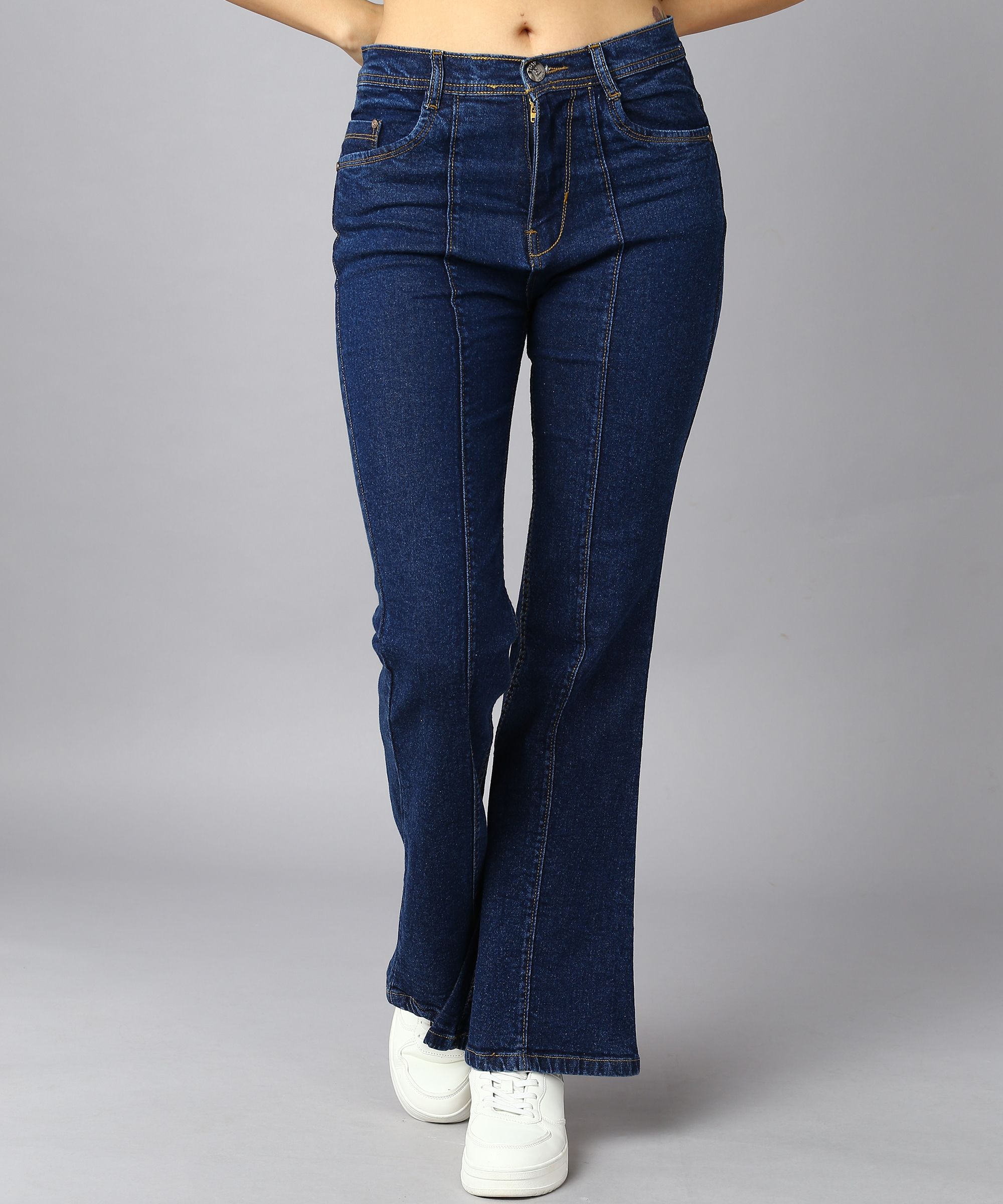 Women Flared High Rise Blue Jeans-image-43