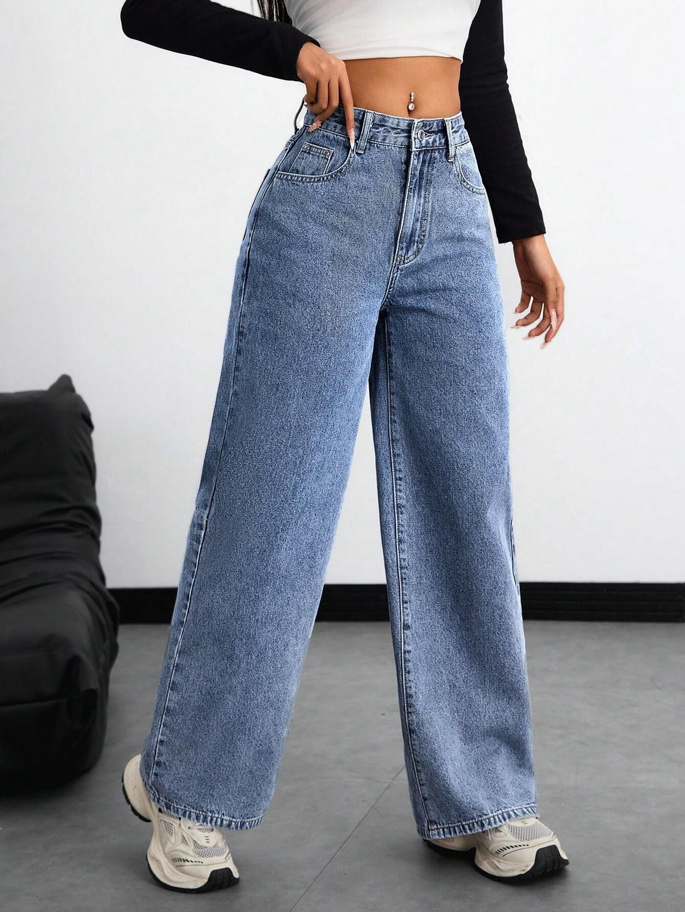 Women Loose Fit High Rise Light Blue Jeans