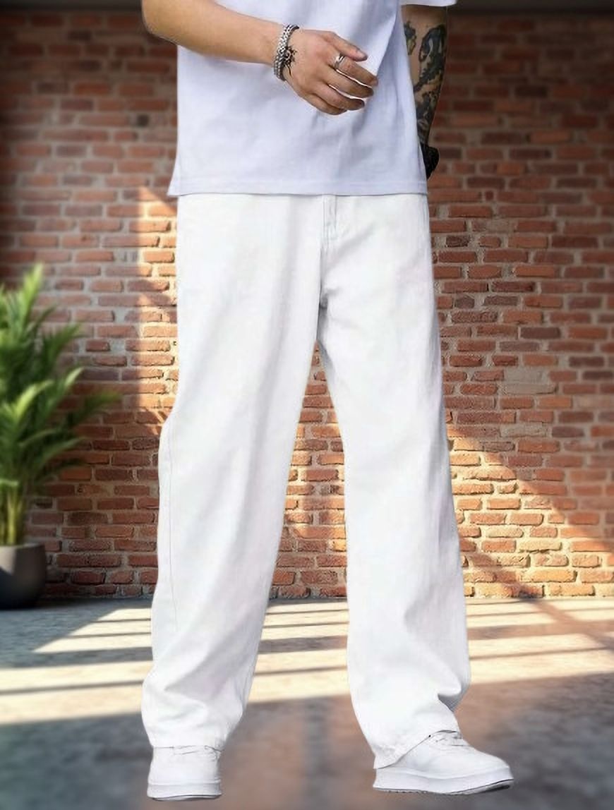 denim rush Men Loose Fit Mid Rise White Jeans-picture-43