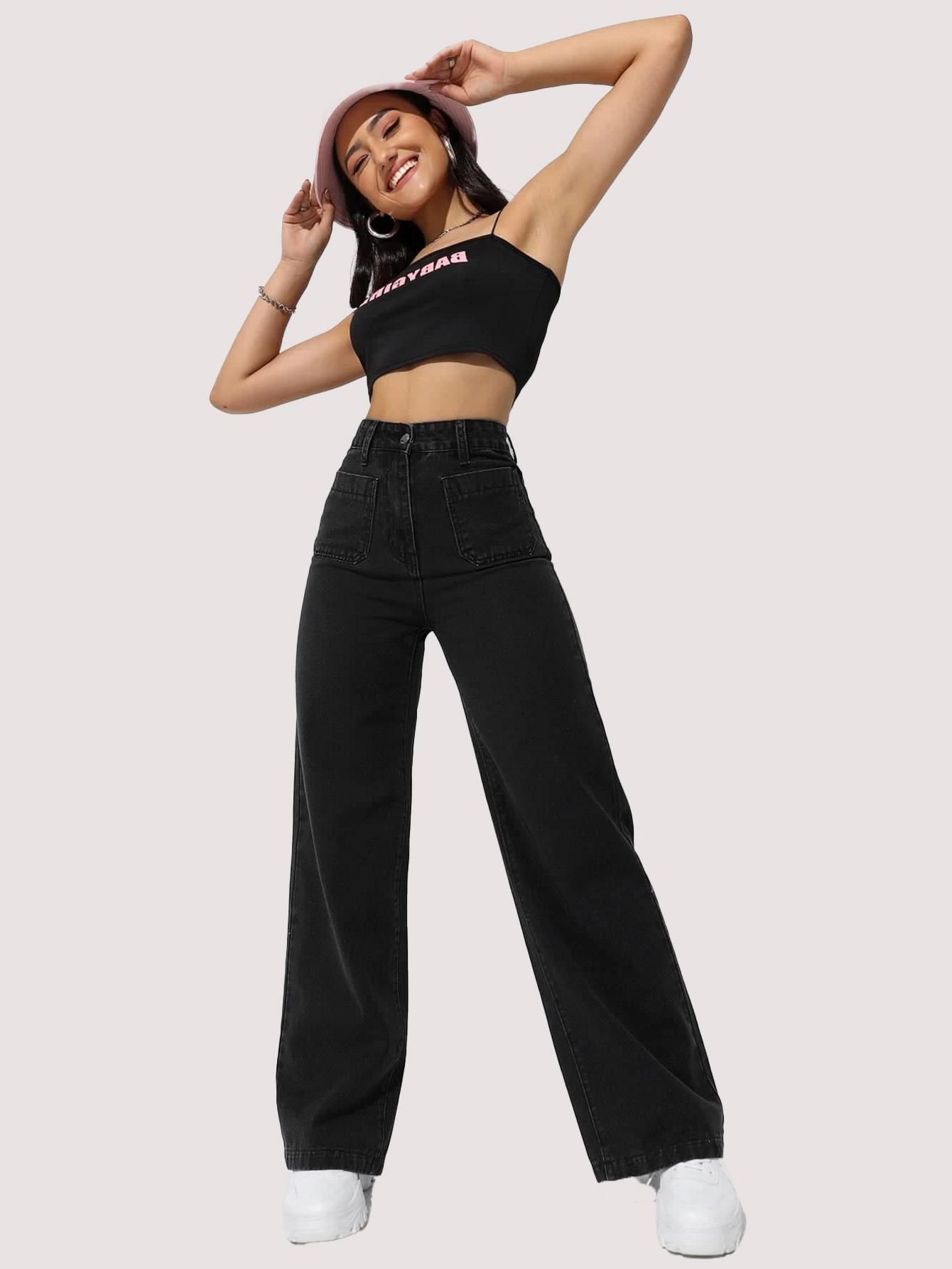 Women Straight Fit High Rise Black Jeans-image-42