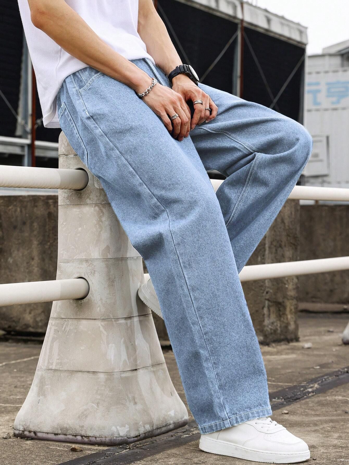 Men Relaxed Fit Mid Rise Light Blue Jeans-image-8