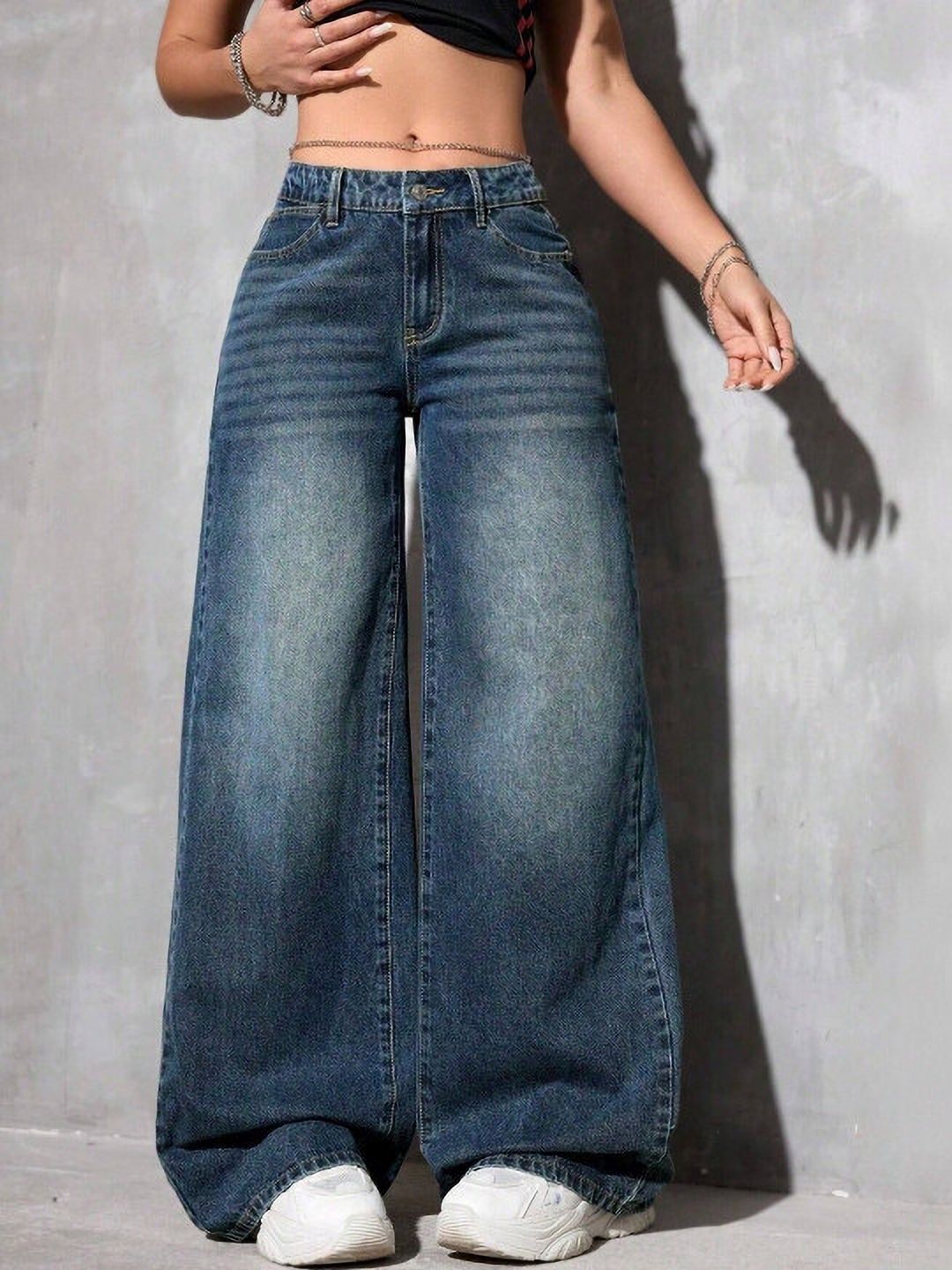 Women Wide Leg High Rise Green Jeans-image-24