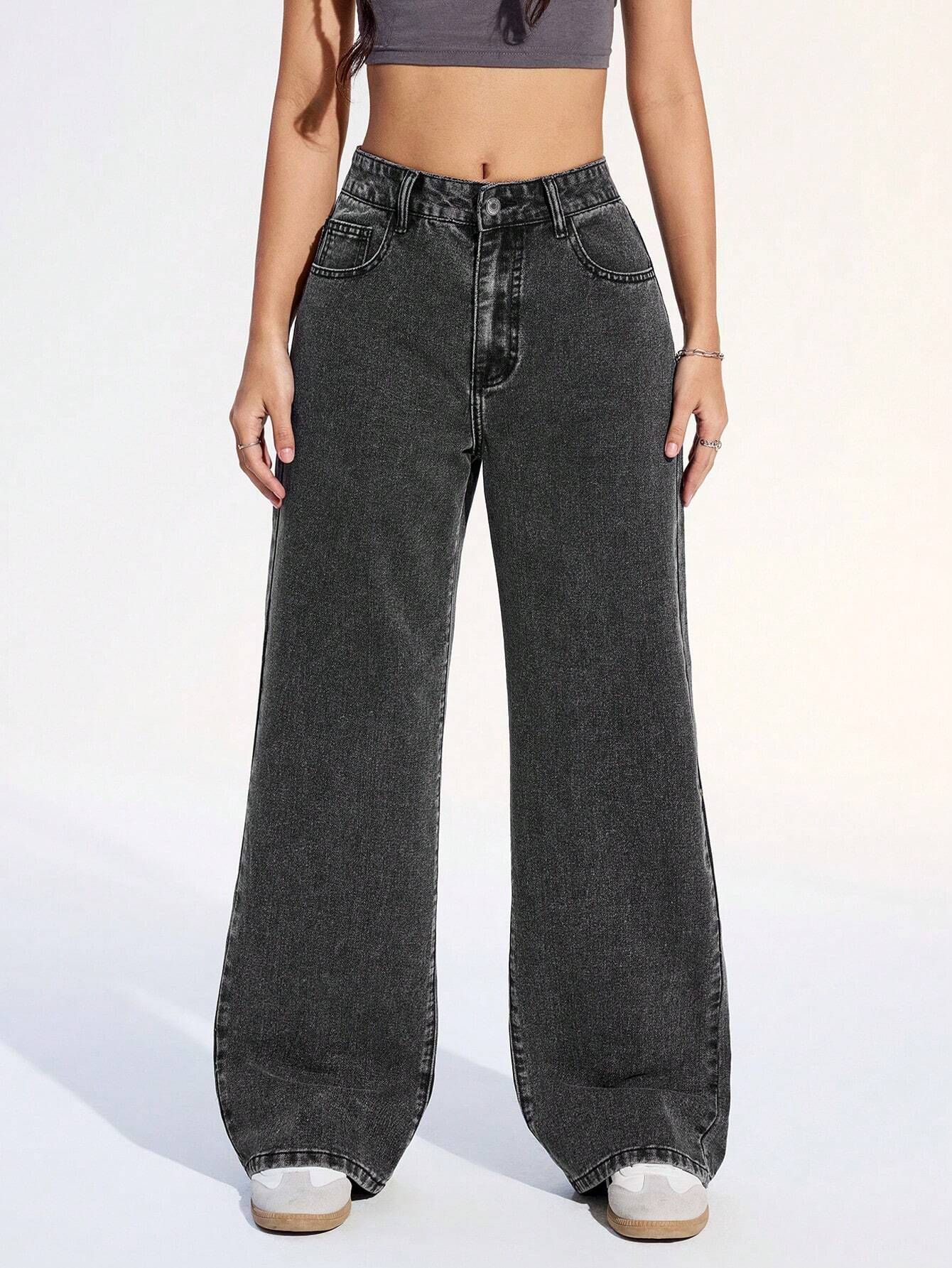 Women Loose Fit High Rise Black Jeans