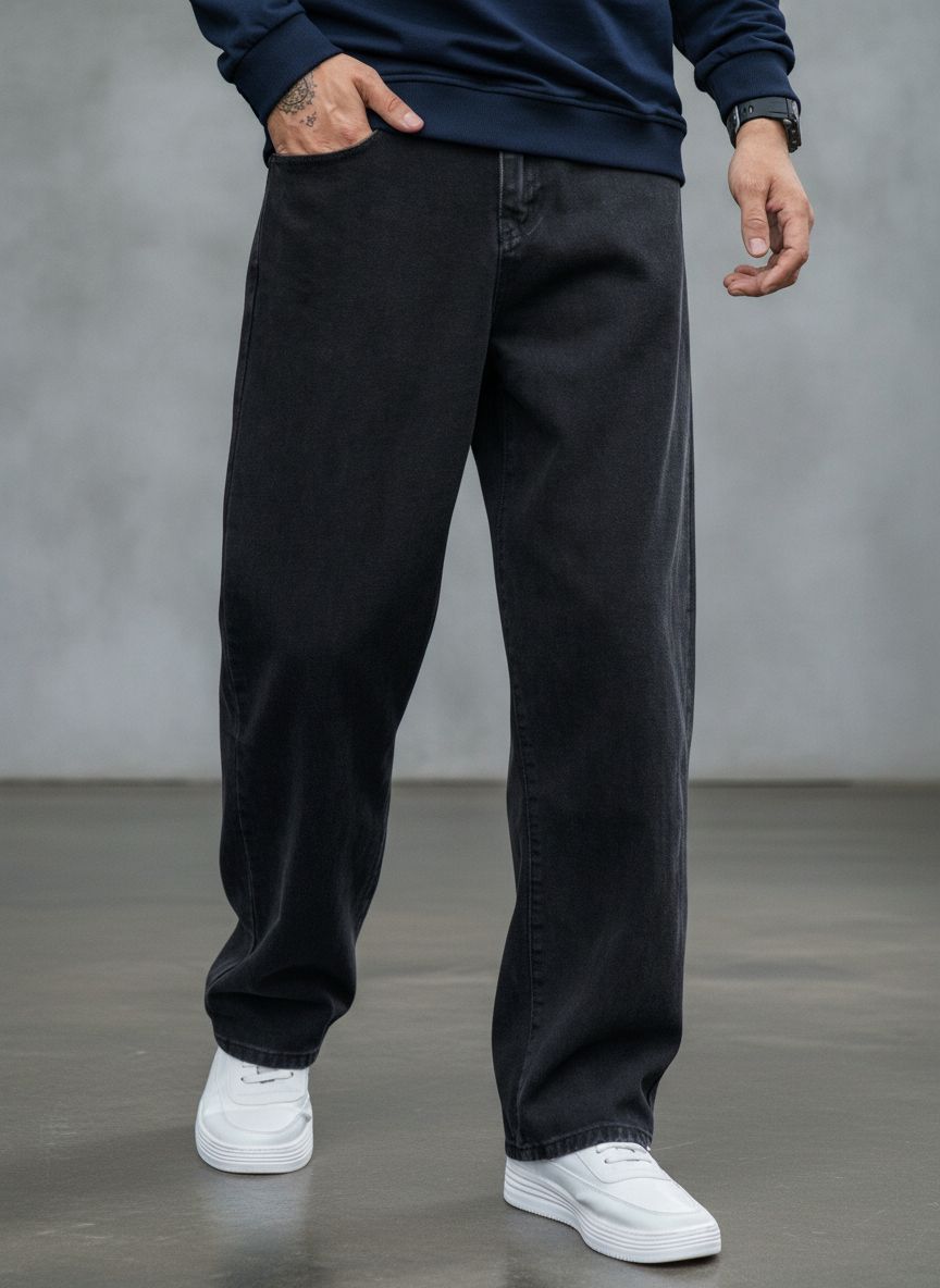 denim4men Men Straight Fit Mid Rise Black Jeans-picture-43