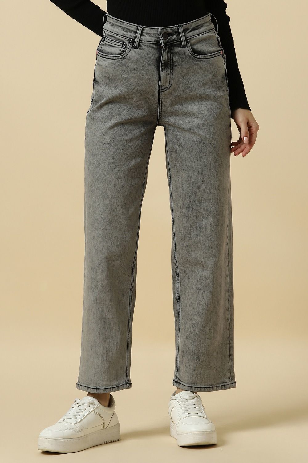 allen solly Women Regular High Rise Grey Jeans-picture-12