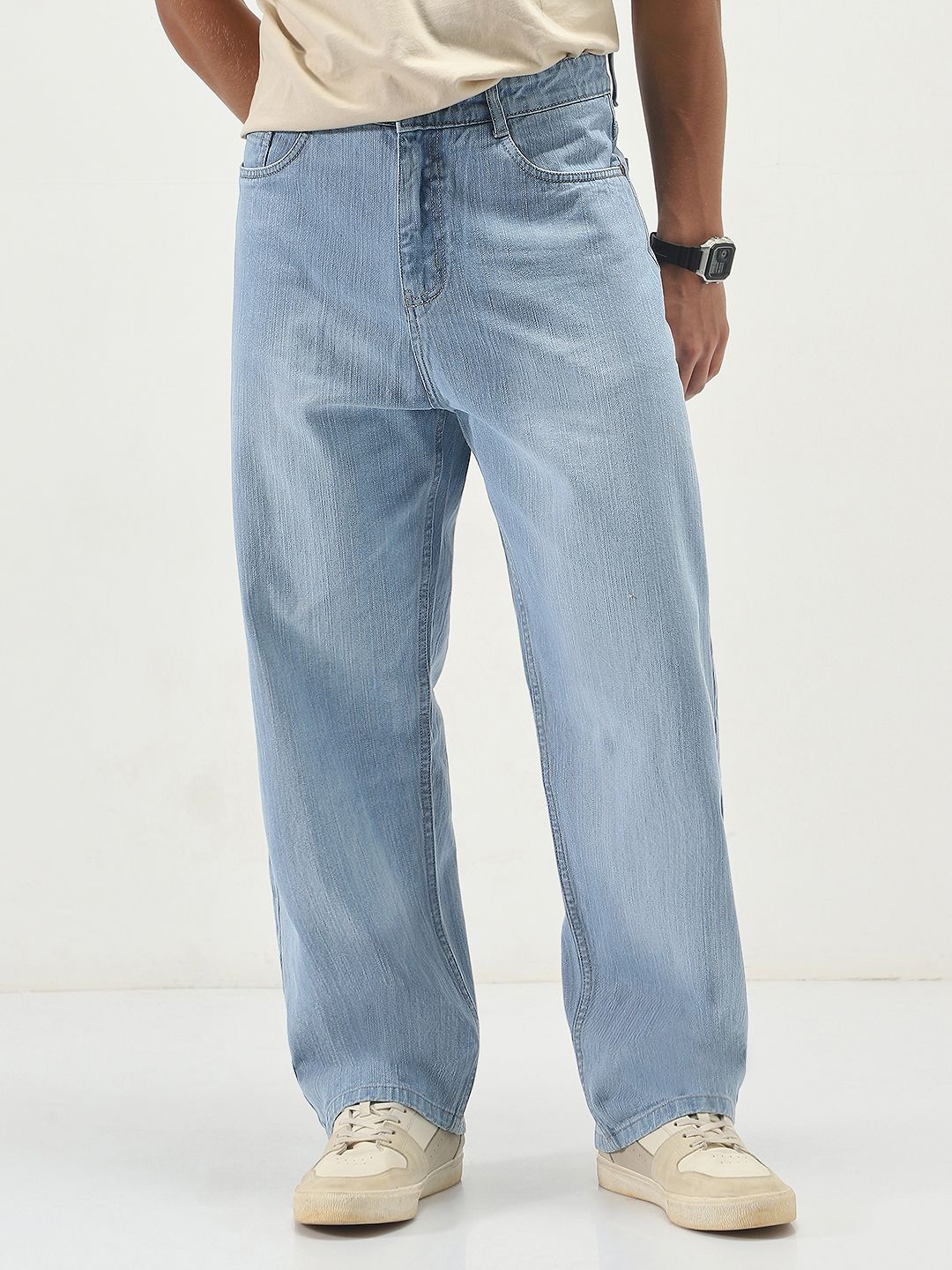 urbano fashion Men Loose Fit Mid Rise Light Blue Jeans-picture-10
