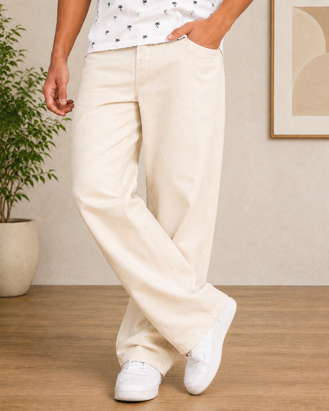 denim life Men Loose Fit Mid Rise Beige Jeans-picture-12