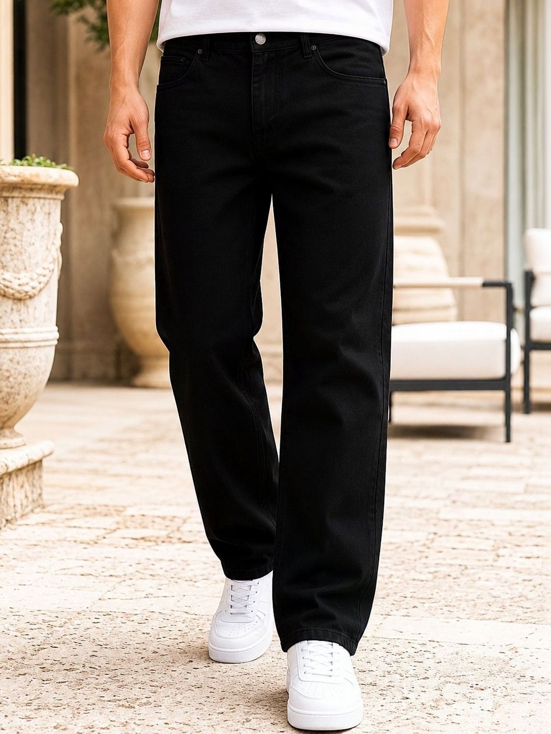 denim life Men Loose Fit Mid Rise Black Jeans-picture-11