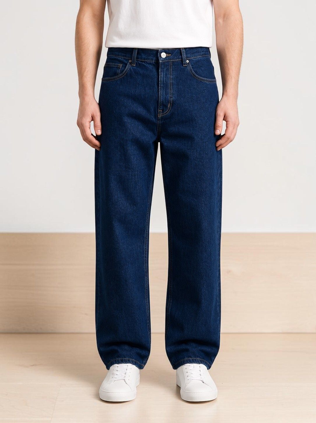zaysh Men Baggy Fit Mid Rise Dark Blue Jeans-picture-2