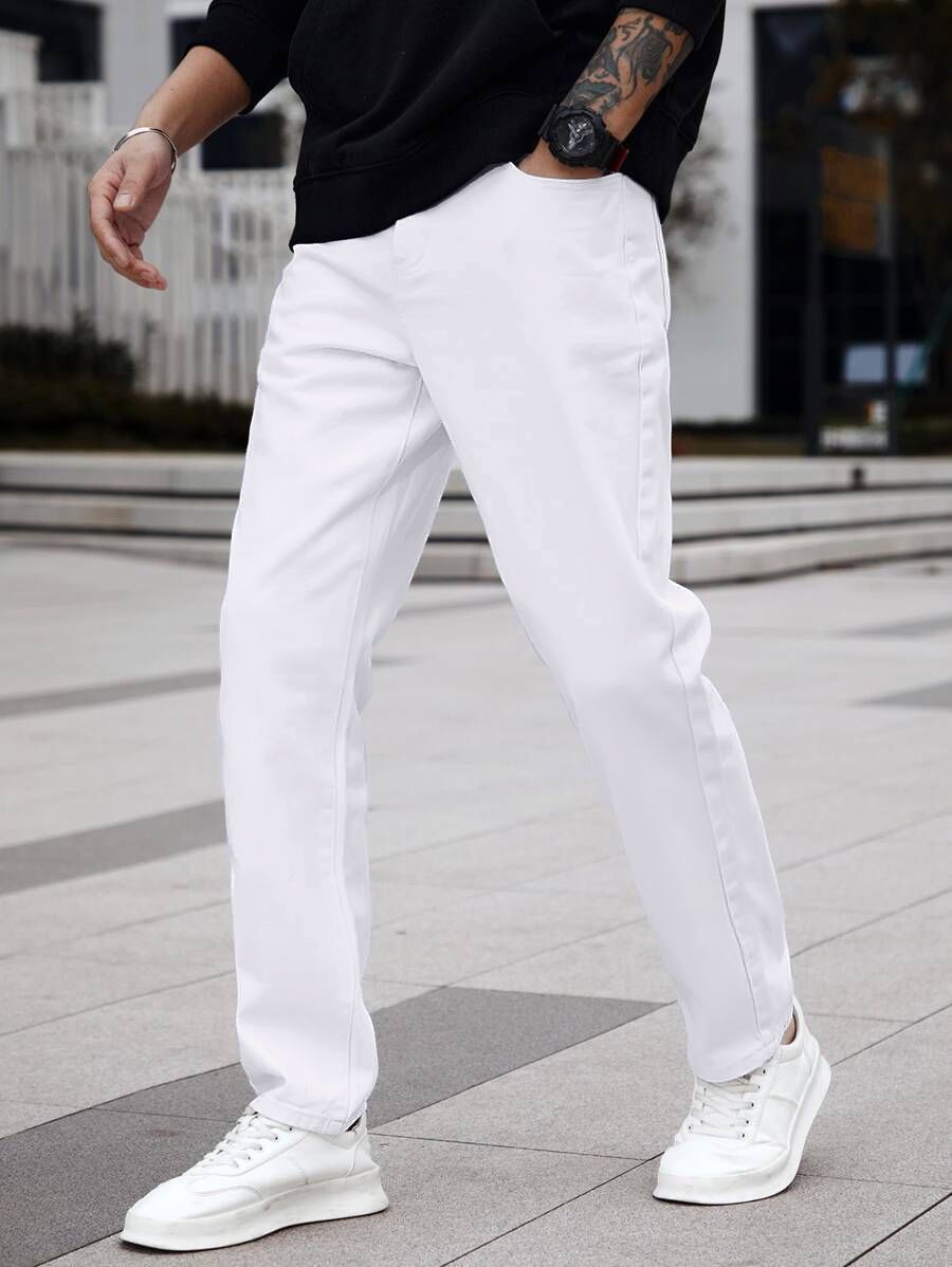vooter Men Straight Fit Mid Rise White Jeans-picture-3