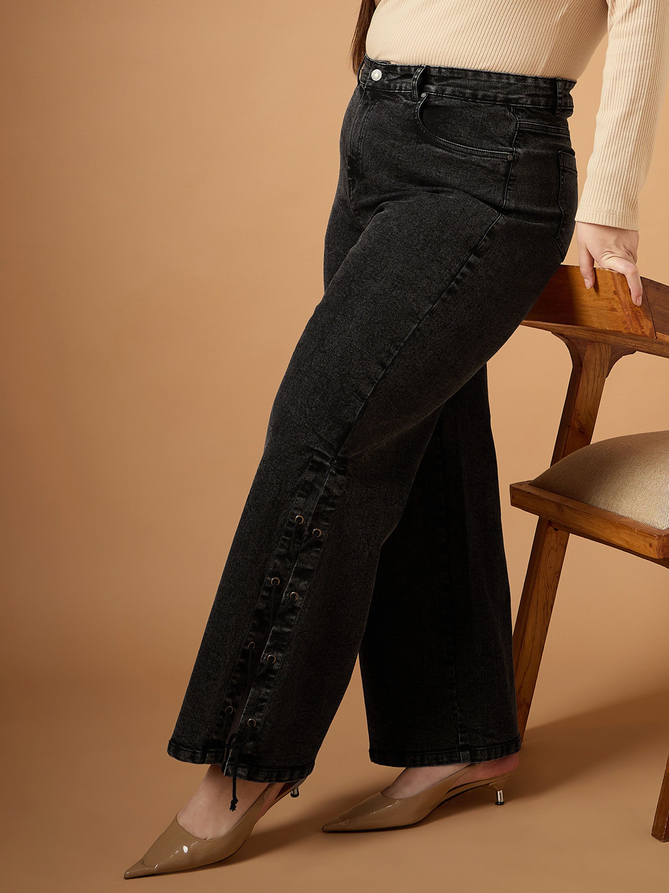 sassafras curve Women Straight Fit Mid Rise Black Jeans-picture-12