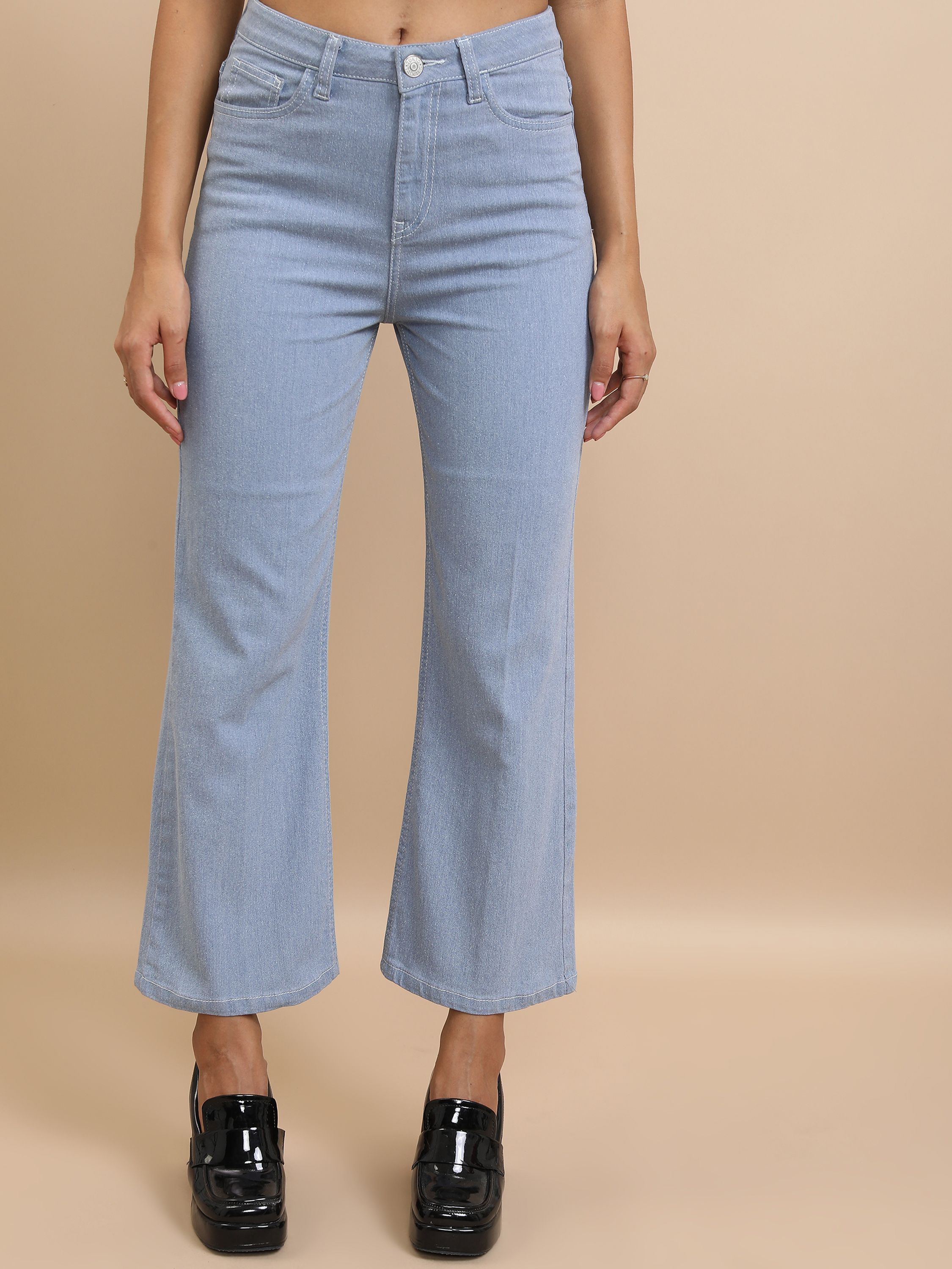 tokyo talkies Women Flared Mid Rise Light Blue Jeans-picture-24