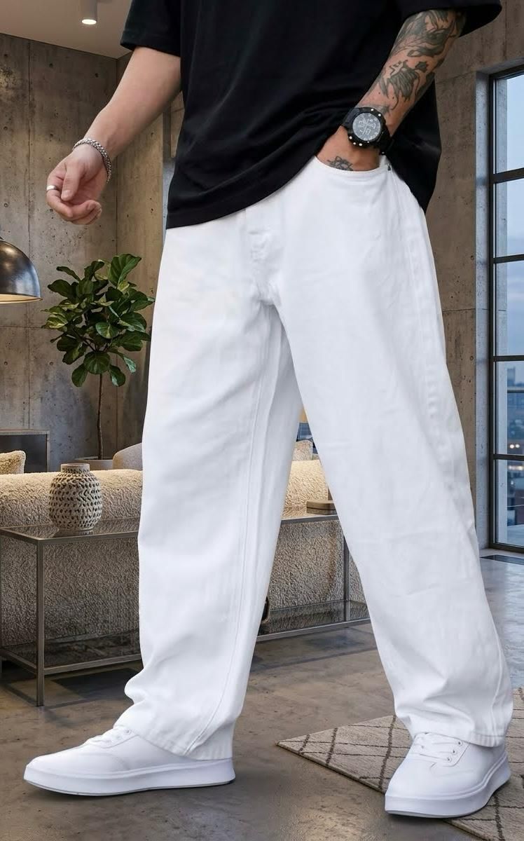 dashing fit Men Loose Fit Mid Rise White Jeans-picture-11