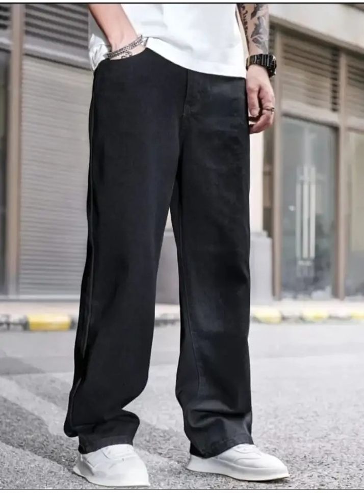 Men Loose Fit Mid Rise Black Jeans