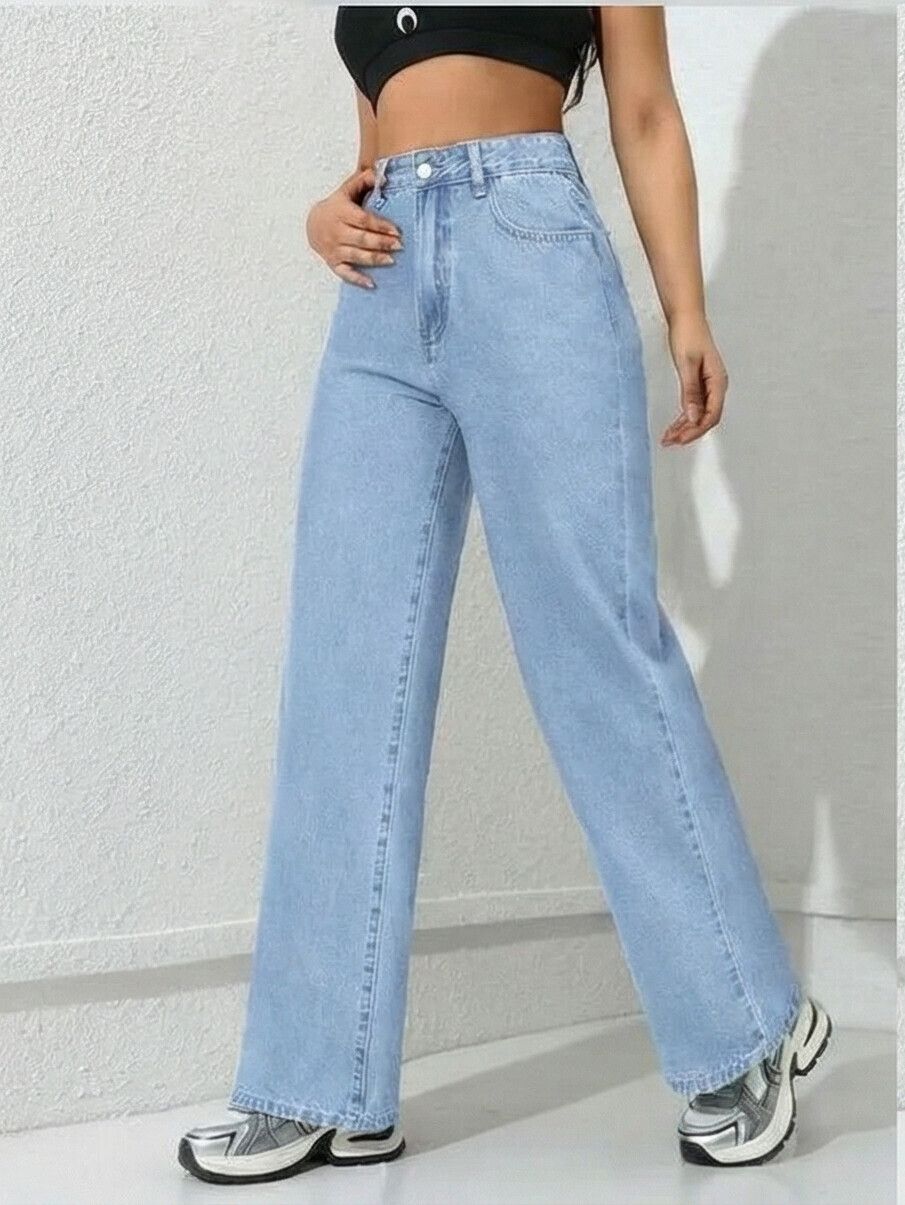 silver threads Women Straight Fit High Rise Light Blue Jeans-picture-10