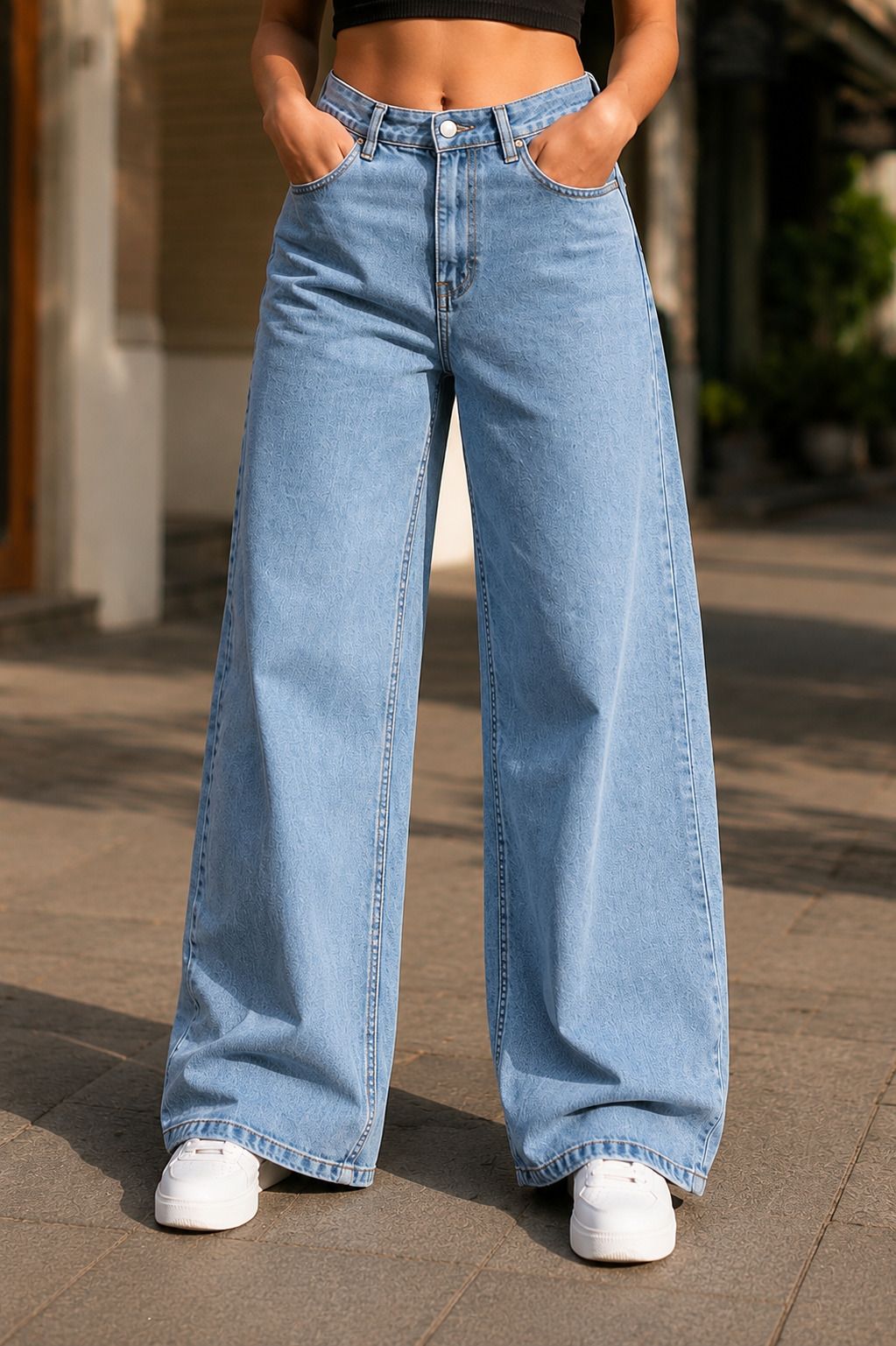 Women Baggy Fit Mid Rise Light Blue Jeans-image-25