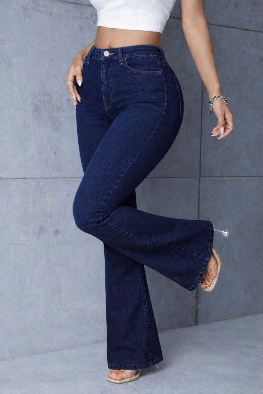 Women Flared High Rise Dark Blue Jeans-image-21