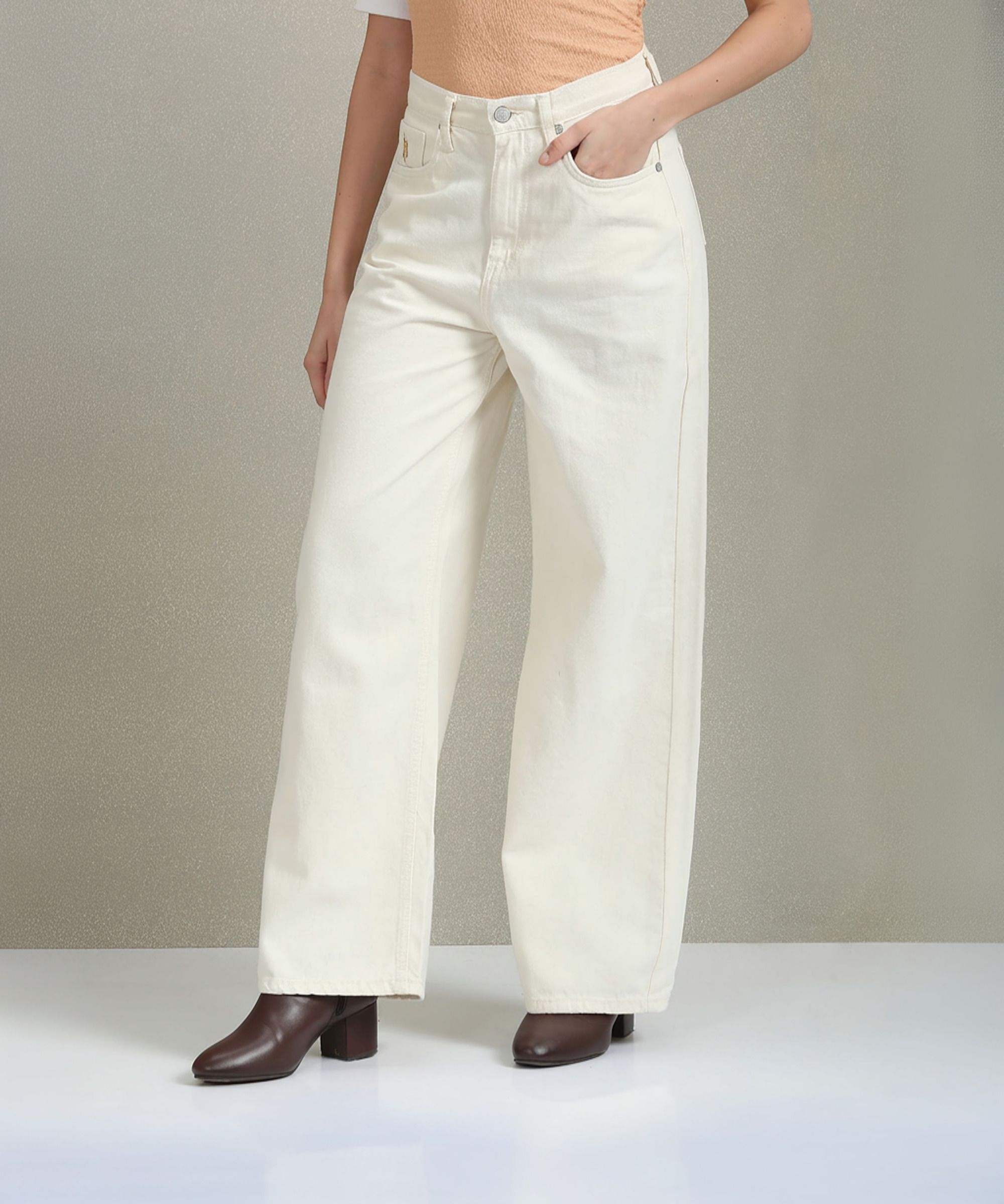 u.s. polo assn. Women Flared High Rise Beige Jeans-picture-11