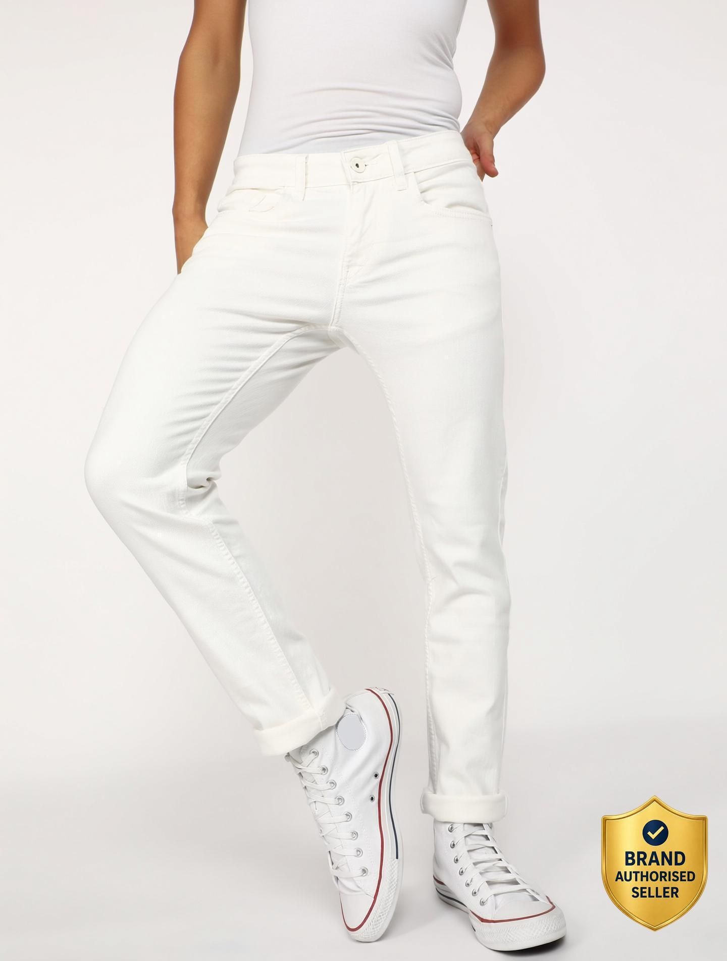 Men Skinny Mid Rise White Jeans-image-6