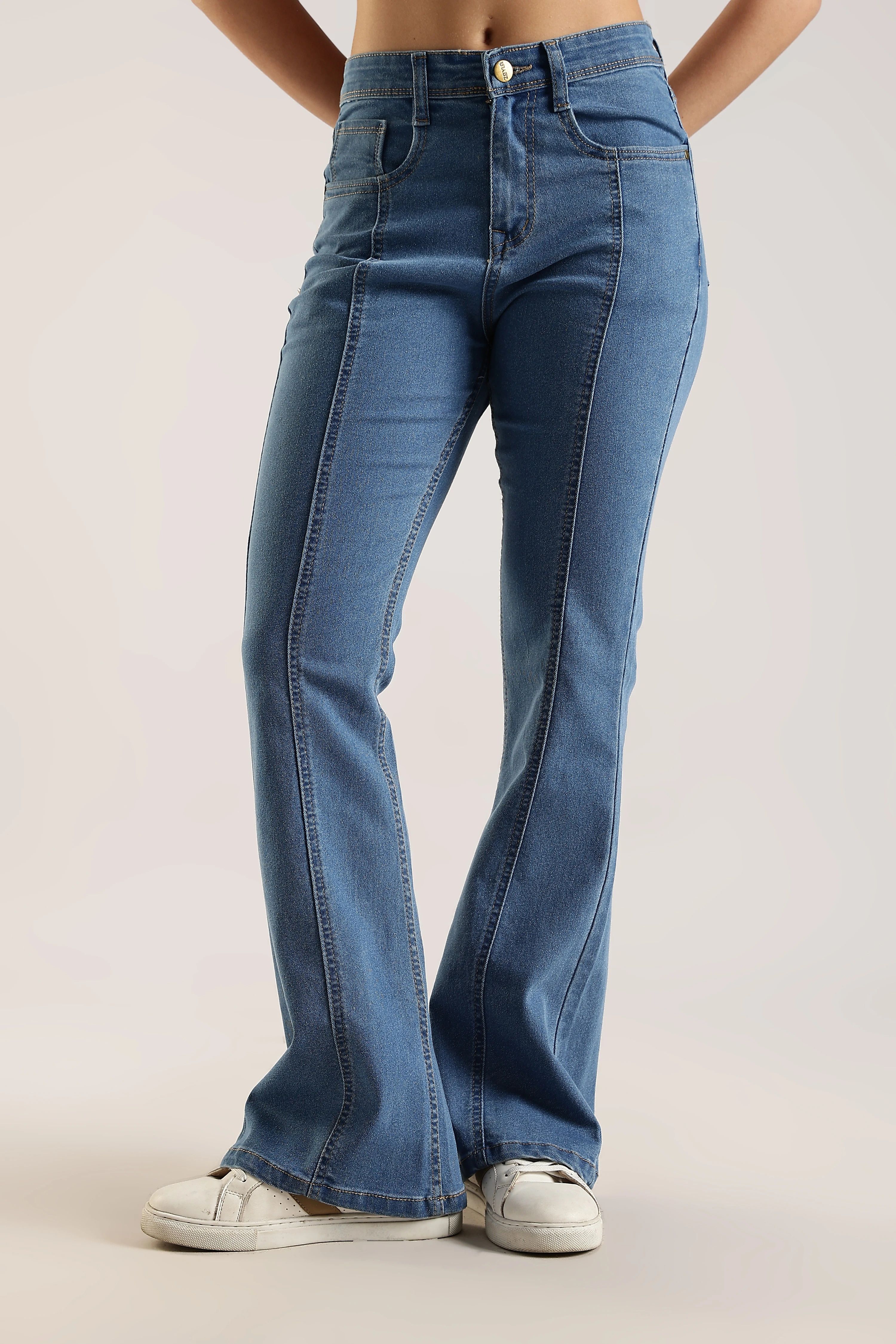 Women Boot-Leg High Rise Blue Jeans-image-49