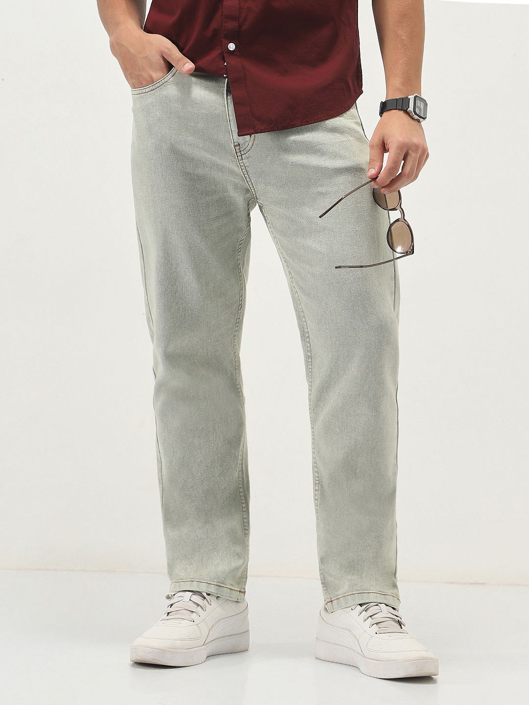 urbano fashion Men Straight Fit Mid Rise Grey Jeans-picture-24