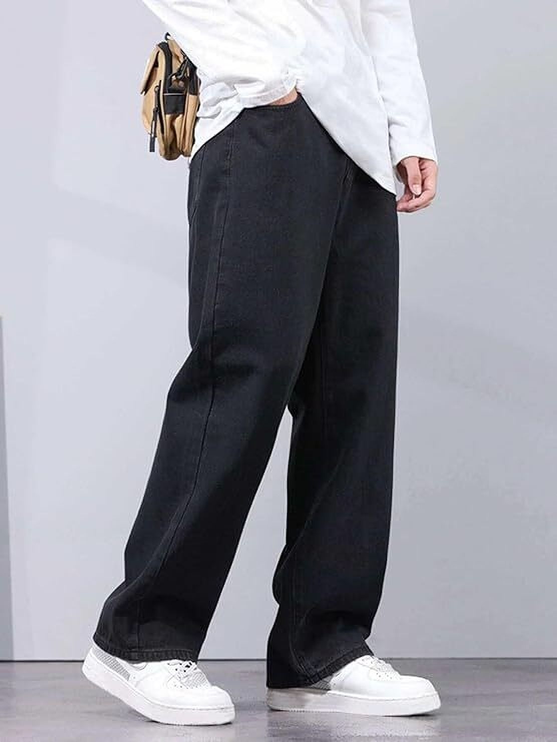 Men Loose Fit Mid Rise Black Jeans