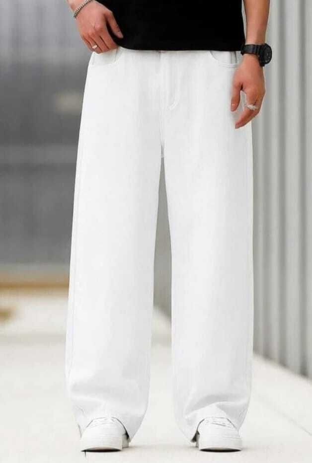 nazda Men Baggy Fit Mid Rise White Jeans-picture-36