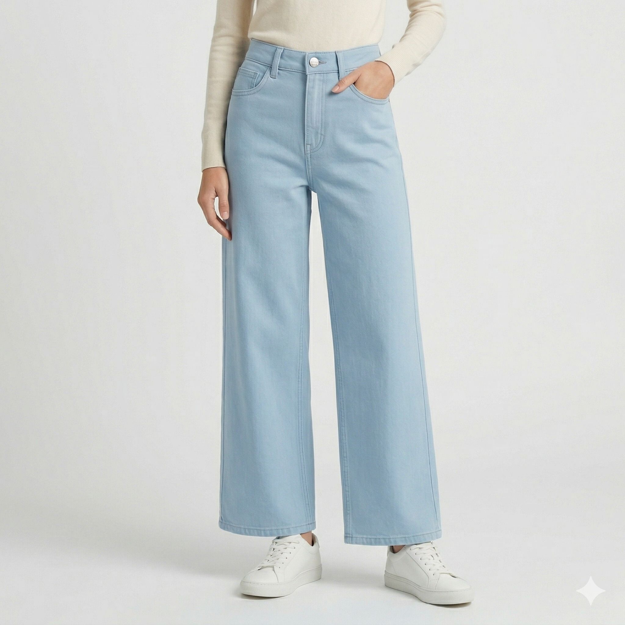 aurafashions Women Wide Leg High Rise Light Blue Jeans-picture-1