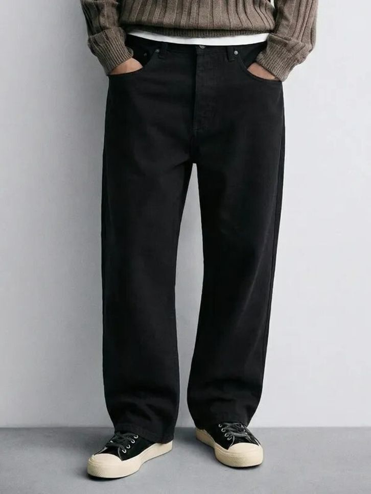 Men Loose Fit Mid Rise Black Jeans-image-6
