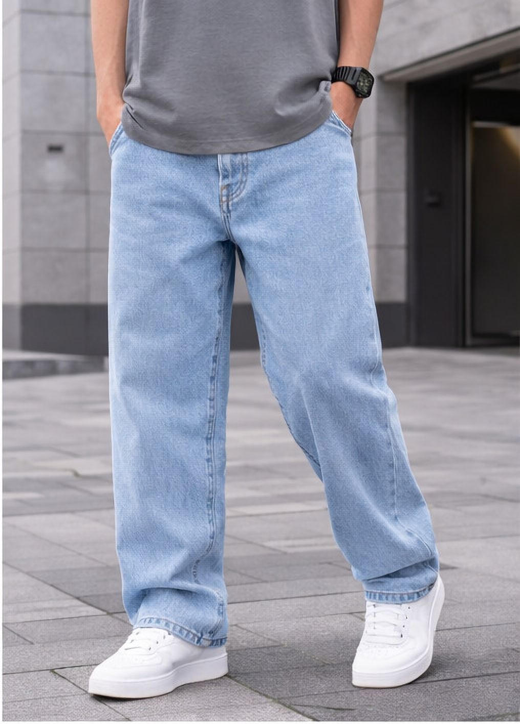 denim4men Men Straight Fit Mid Rise Light Blue Jeans-picture-46