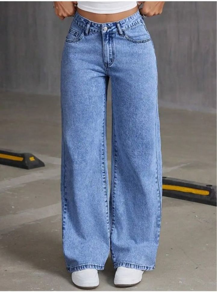 gruff Women Wide Leg Mid Rise Light Blue Jeans-picture-1