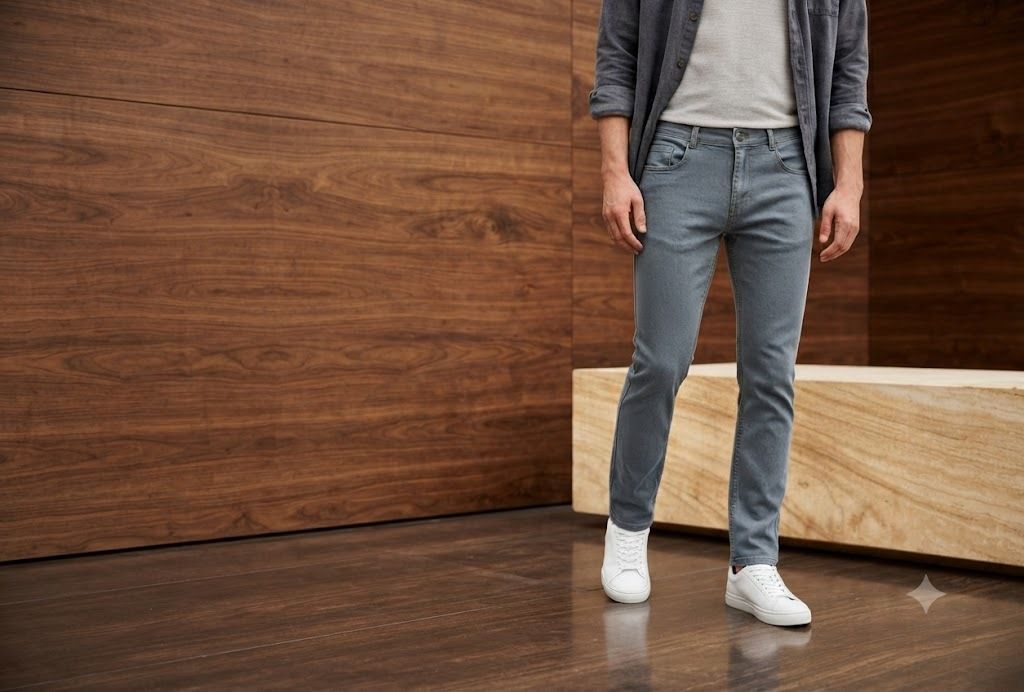 Men Slim Mid Rise Grey Jeans-image-5