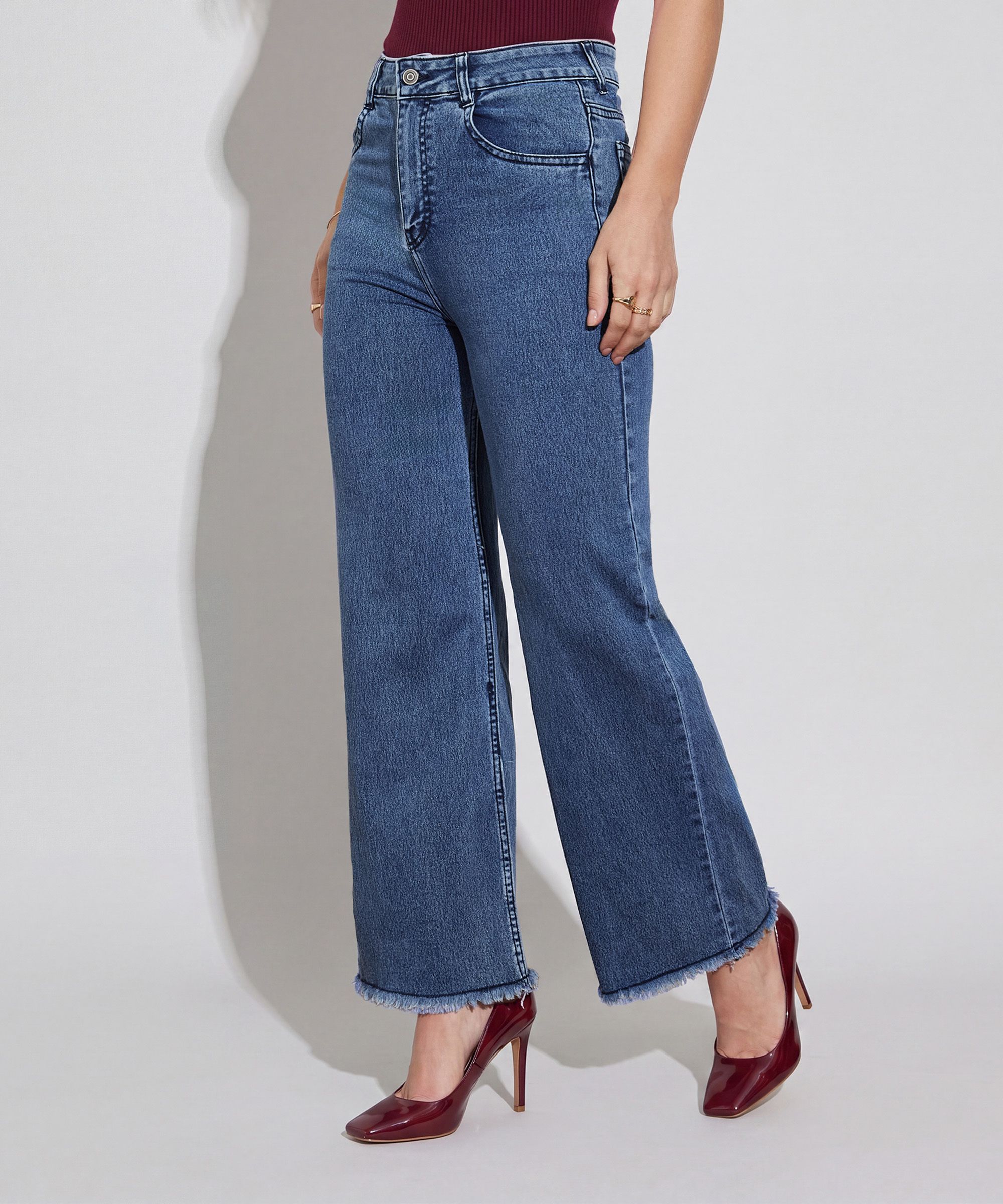 miss chase Women Wide Leg High Rise Blue Jeans-picture-12