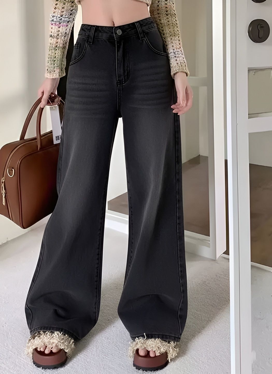 the rivvrs co Women Wide Leg High Rise Black Jeans-picture-14