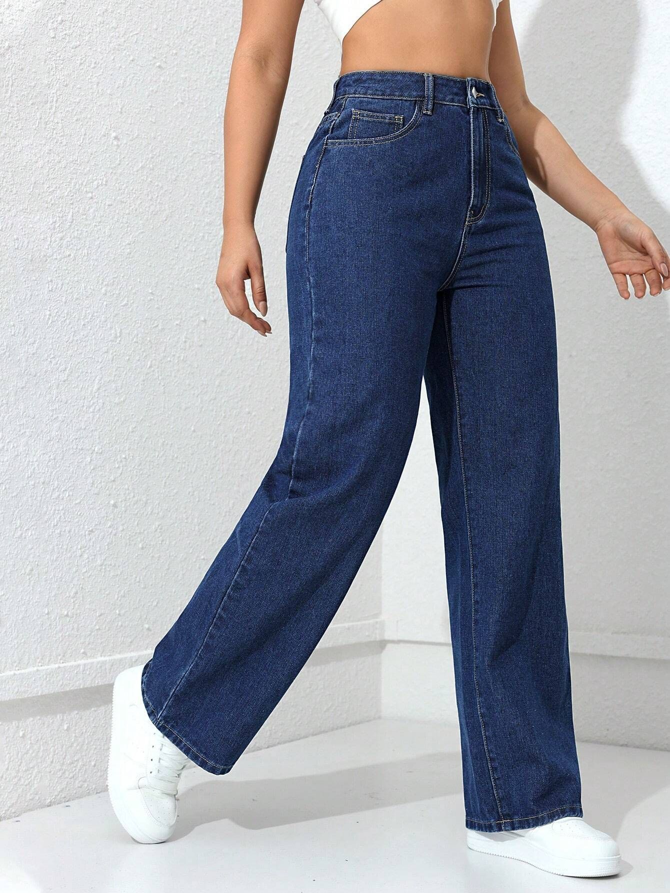 Women Straight Fit High Rise Dark Blue Jeans-image-28