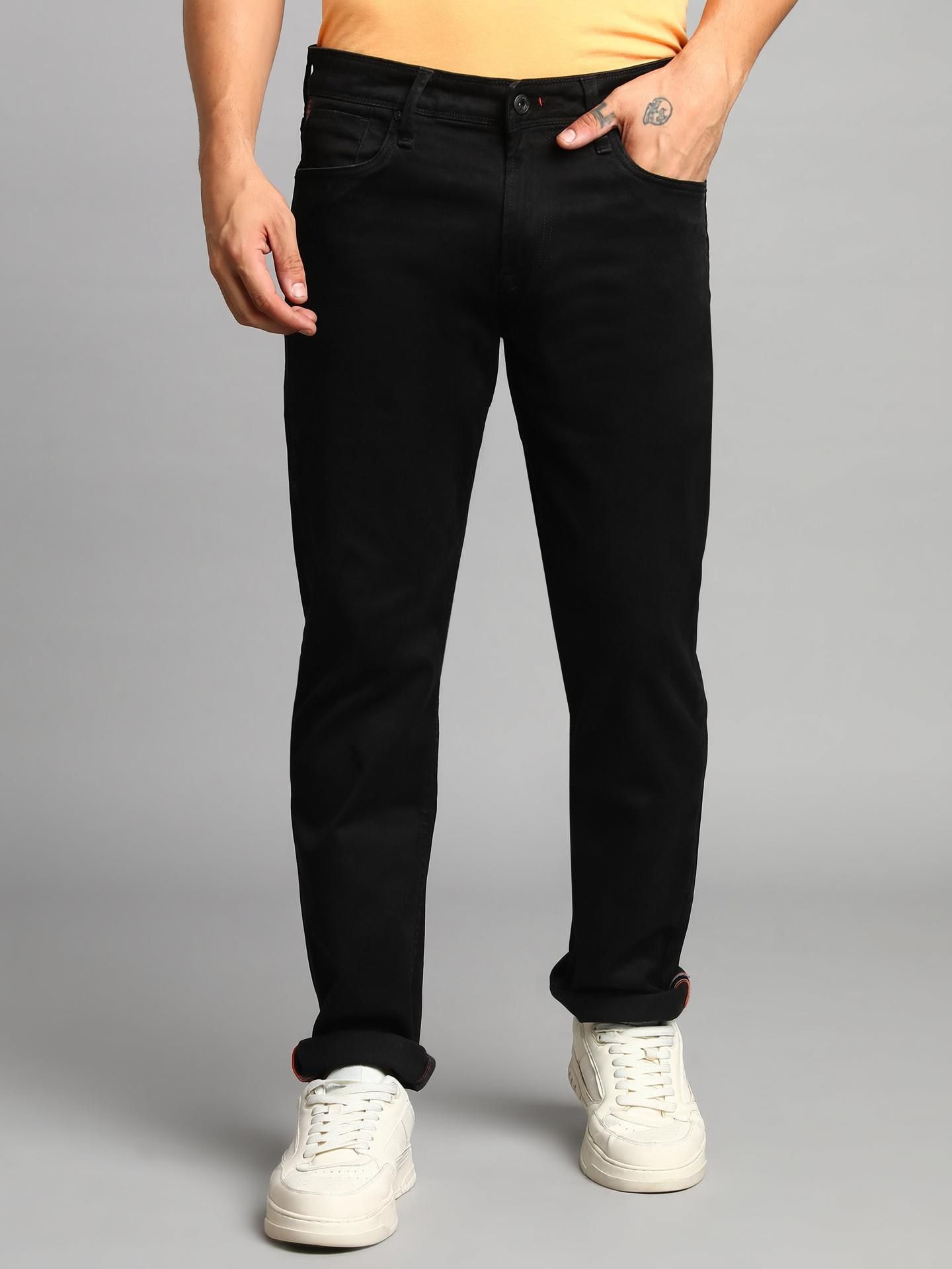 Men Straight Fit Mid Rise Black Jeans-image-40