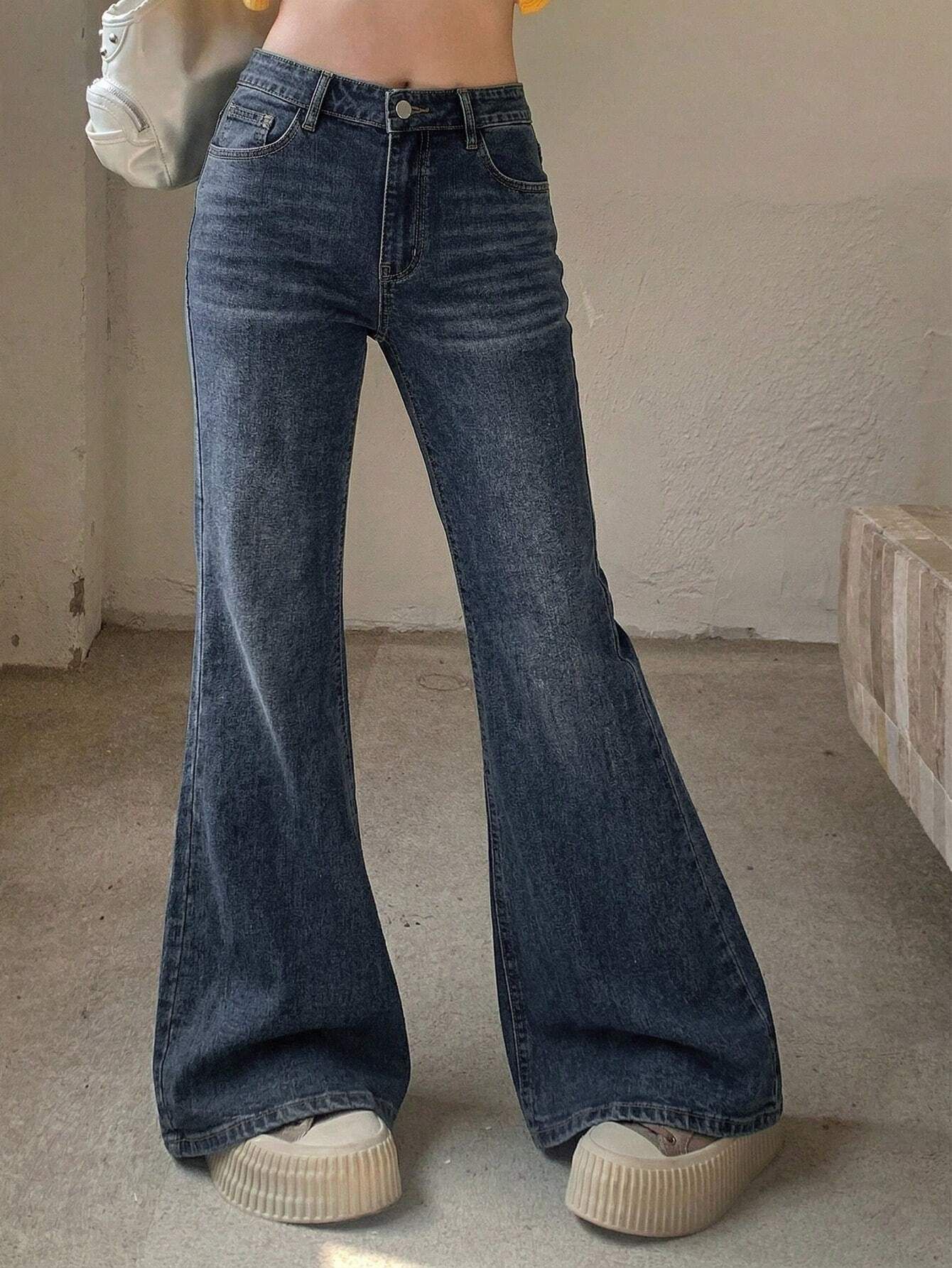 Women Flared High Rise Blue Jeans-image-48